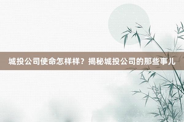 城投公司使命怎样样？揭秘城投公司的那些事儿